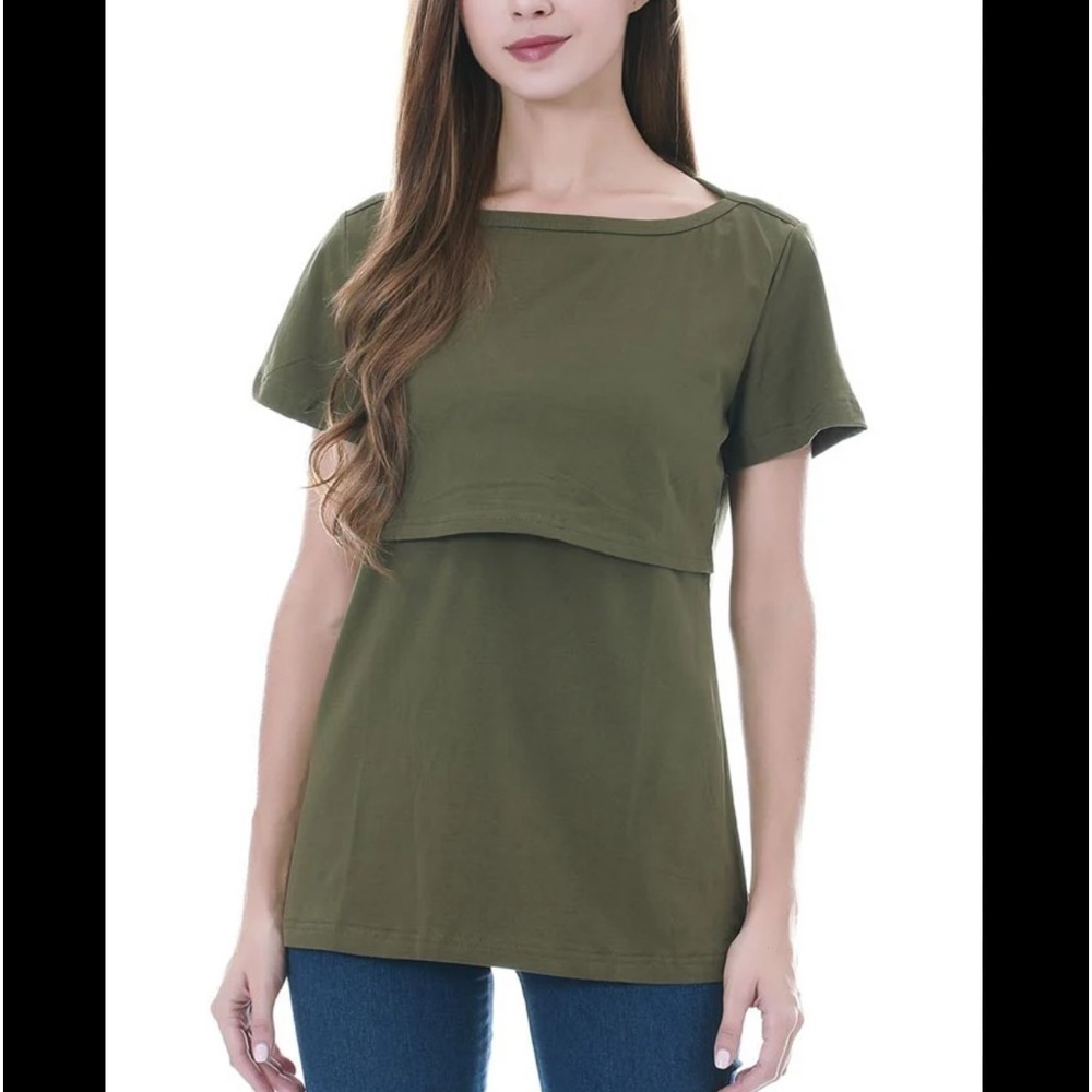 Smallshow Nursing Top Tee Green Sz M